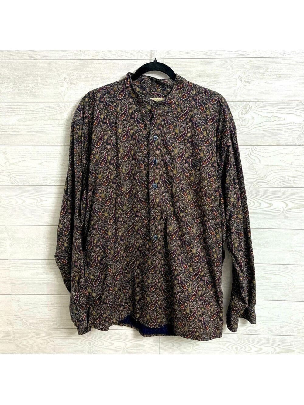 Classic Old West Men’s Brown Red Paisley Pattern Long Sleeve Button Down…